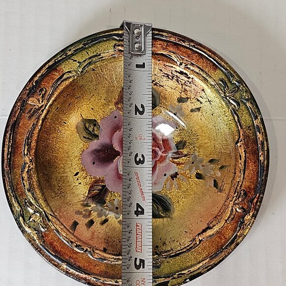 Antique Goofus Glass Dish With Rose Hand Painted Motif Reverse Painted Gold - Picture 6 of 8
